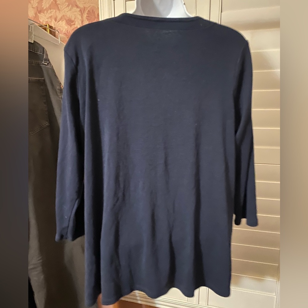 JJill Navy 3/4 Sleeve Tshirt, 100% Cotton, Medium - Picture 2 of 4